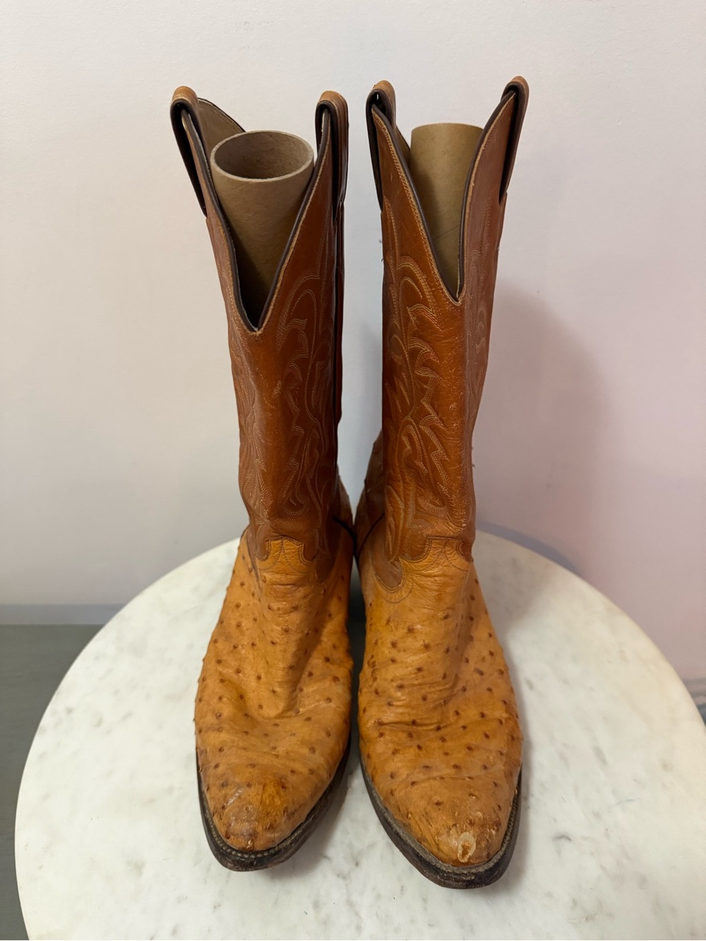 VTG Justin Full Quill Ostrich Cowboy Boots Men’s 9 D Tan Western Style 9404 - Picture 5 of 11
